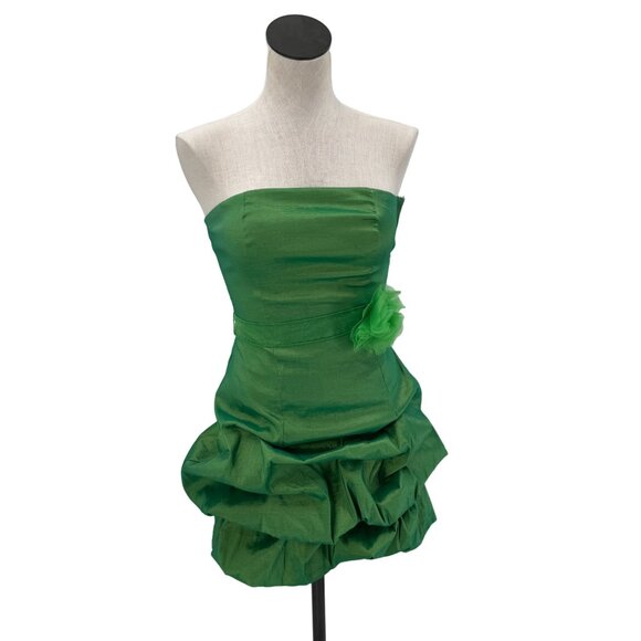 Y2K Fairycore Opalescent Green Floral Sheer Sash Tiered Bubble Skirt - Picture 2 of 7